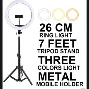 LED Ring Light with Metal Tripod Stand & Mobile Holder - Multicolor Lighting - 3 Pcs