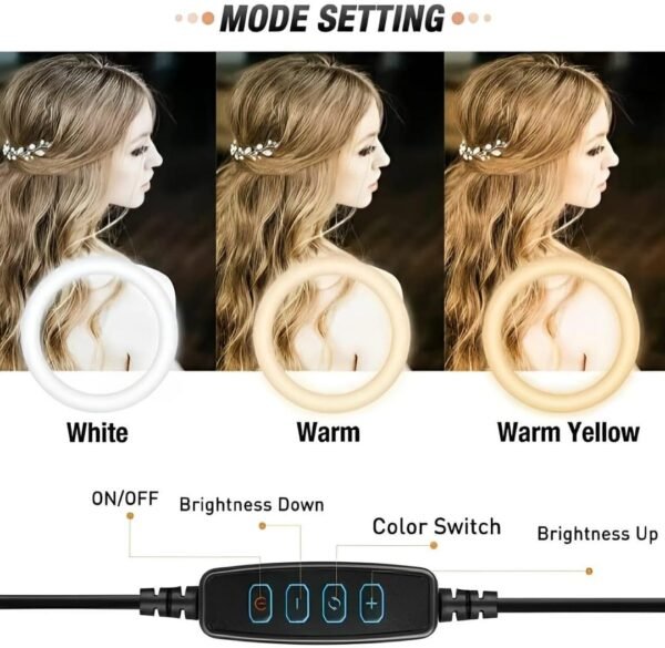 LED Ring Light with Metal Tripod Stand & Mobile Holder - Multicolor Lighting - 3 Pcs - Image 4