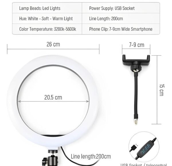 LED Ring Light with Metal Tripod Stand & Mobile Holder - Multicolor Lighting - 3 Pcs - Image 2