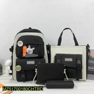 4 Pcs Girl's Casual Backpack, Charcoal