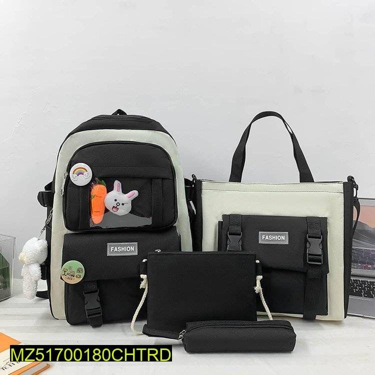 4 Pcs Girl's Casual Backpack, Charcoal
