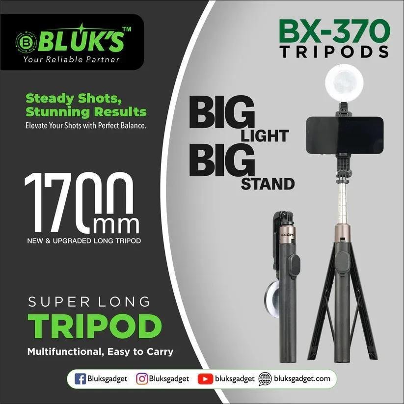BX-370 Extra Long Selfie Stick & Tripod Stand – Powerful 1700mm Portable Vlogging Kit - Image 4